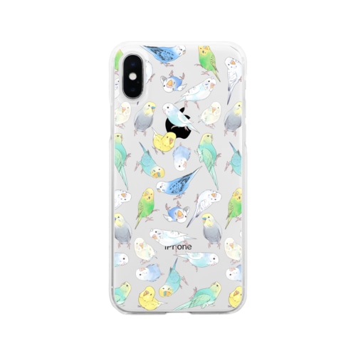 たくさんセキセイインコちゃん【まめるりはことり】 Soft Clear Smartphone Case