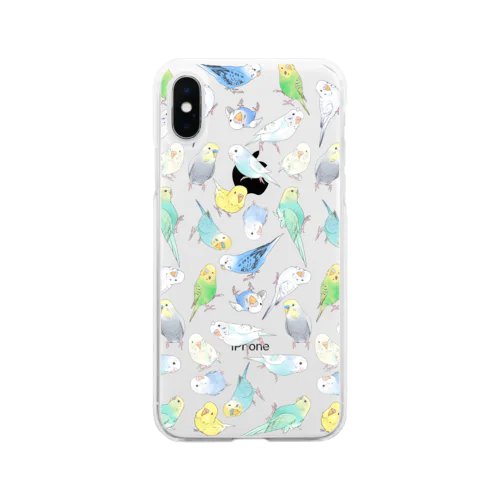 たくさんセキセイインコちゃん【まめるりはことり】 Soft Clear Smartphone Case