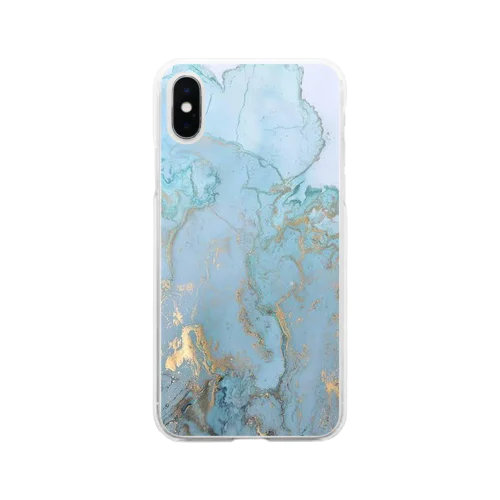 大理石 天然石 淡いブルー 水色 Soft Clear Smartphone Case