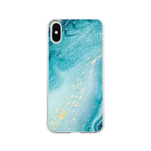 大理石 青 金箔 Soft Clear Smartphone Case