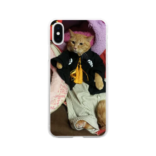 大きいねこキース(和装黒) Soft Clear Smartphone Case