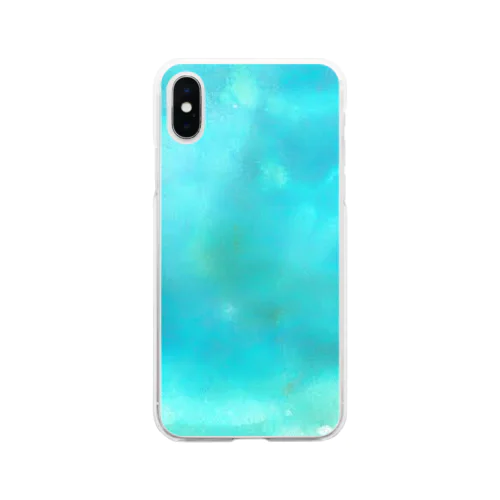 ターコイズ　水彩 Soft Clear Smartphone Case