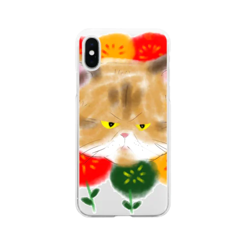 花畑とネコ Soft Clear Smartphone Case