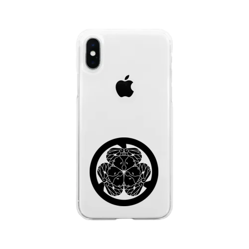 動物家紋。H.T.（三つ葉葵ハシビロコウ）黒 Soft Clear Smartphone Case