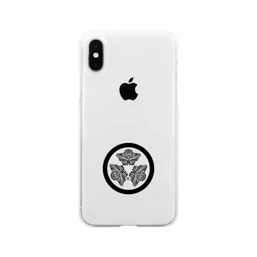 動物家紋。H.T.（三つ蔦スズメ）黒 Soft Clear Smartphone Case