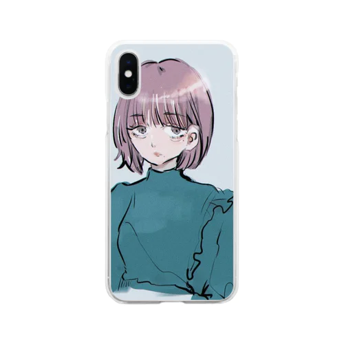 女の子 グリーン Soft Clear Smartphone Case