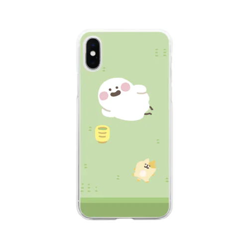 畳でくつろぐおばけのネコちゃん Soft Clear Smartphone Case