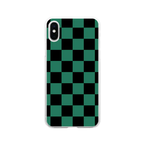 市松模様(黒緑)スマホケース Soft Clear Smartphone Case