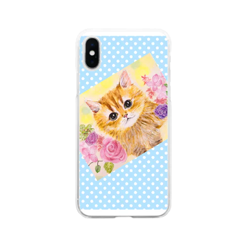 花と子猫 Soft Clear Smartphone Case