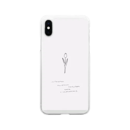 baby gray pink 線画tulip 花言葉  Soft Clear Smartphone Case