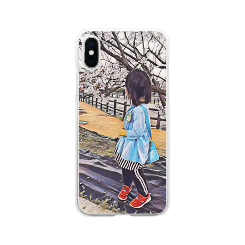 桜と女の子 Soft Clear Smartphone Case