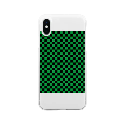 日本：市松模様緑 Soft Clear Smartphone Case