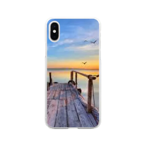  海沿いの夕日 Soft Clear Smartphone Case