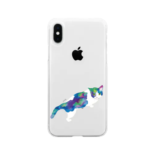 青い猫 Soft Clear Smartphone Case