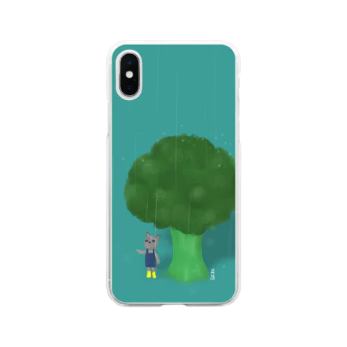 ブロッコリーで雨宿り（背景あり） Soft Clear Smartphone Case