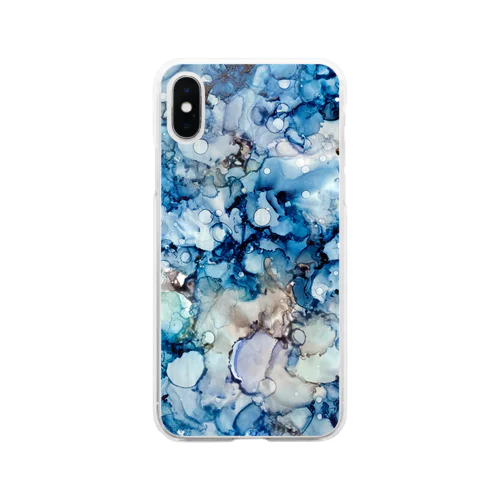 アルコールインクアート 【空と海の境界線】 Soft Clear Smartphone Case