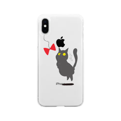 黒猫と赤いリボン Soft Clear Smartphone Case