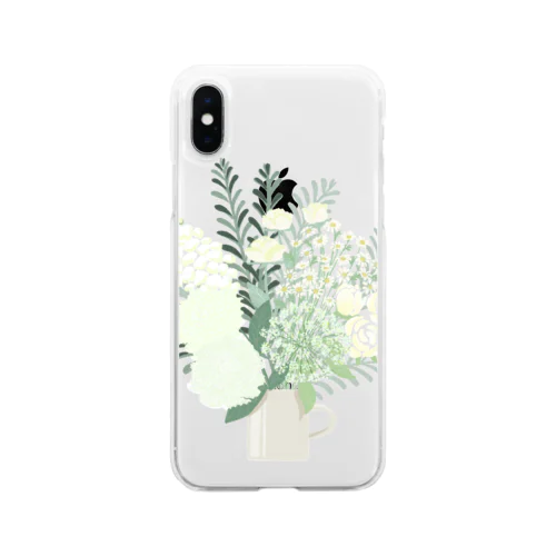 white flower bouquet 2透明ver Soft Clear Smartphone Case