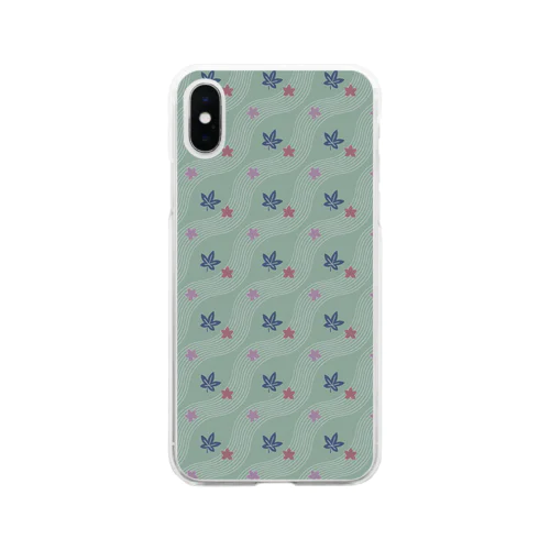 竜田川文様　モスグリーンベース Soft Clear Smartphone Case