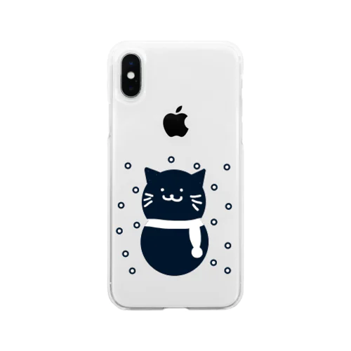 ブルーブラック猫ゆきだるま Soft Clear Smartphone Case