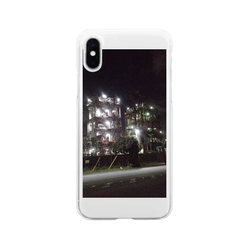 パンクな工場夜景モノクロ Soft Clear Smartphone Case