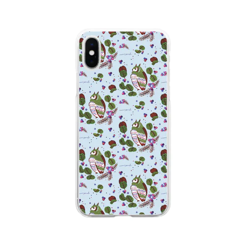 フクロウと植物05 Soft Clear Smartphone Case