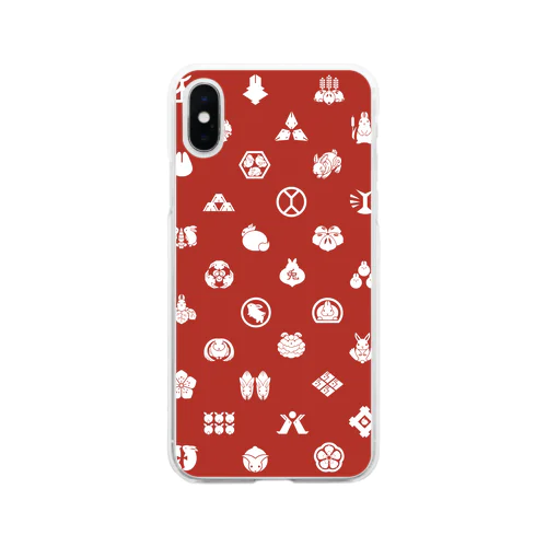 うさぎの家紋/赤 Soft Clear Smartphone Case