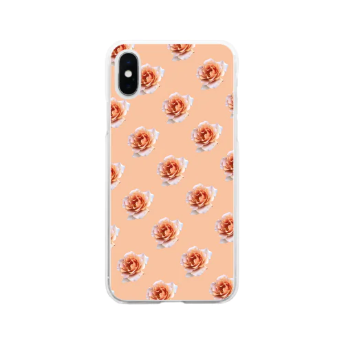 オレンジ色の薔薇の連続模様のグッズ Soft Clear Smartphone Case