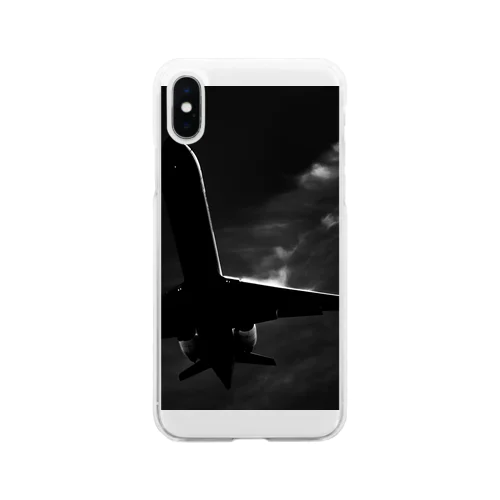 モノクロ飛行機　CRJ Soft Clear Smartphone Case