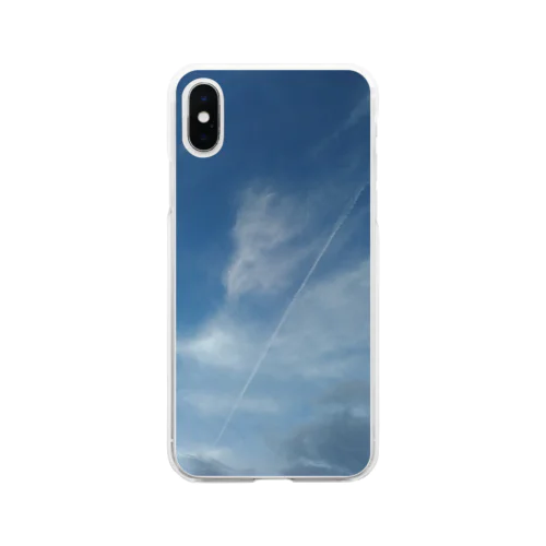 ぼんやり飛行機雲　空 Soft Clear Smartphone Case