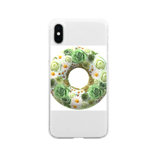 グリーンローズリース（緑の薔薇リース柄） Soft Clear Smartphone Case