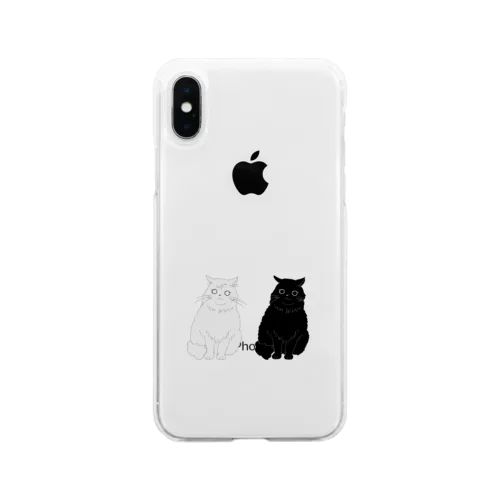 もふもふグレ猫＆黒猫 Soft Clear Smartphone Case