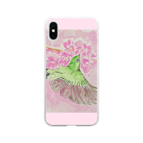 メジロ with 桜🌸_2 Soft Clear Smartphone Case