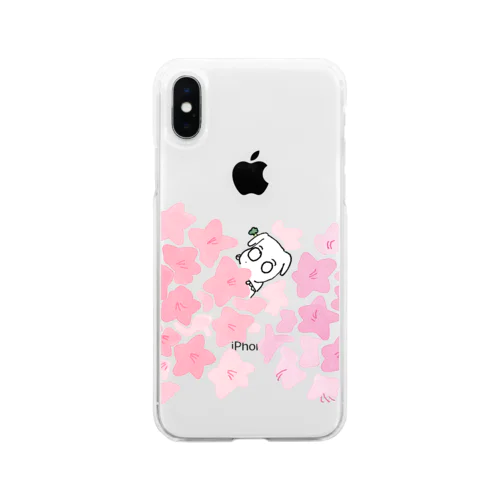 ぽよん丸〜ピンク花〜 Soft Clear Smartphone Case