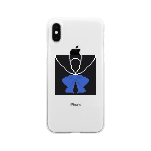 ドット絵セーラー服(黒青) Soft Clear Smartphone Case
