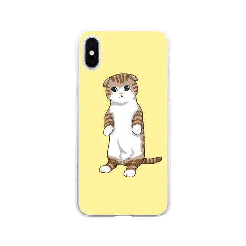 ねこちゃん スマホケース パステルイエロー ソフトクリアスマホケース