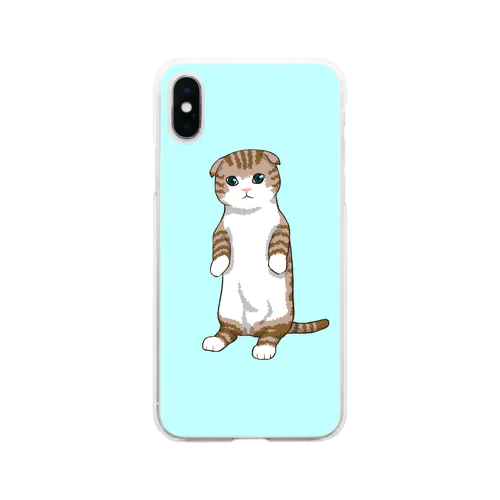 ねこちゃん スマホケース パステルブルー ソフトクリアスマホケース