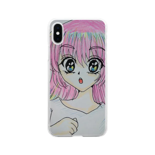 ピンク髪の女の子 Soft Clear Smartphone Case