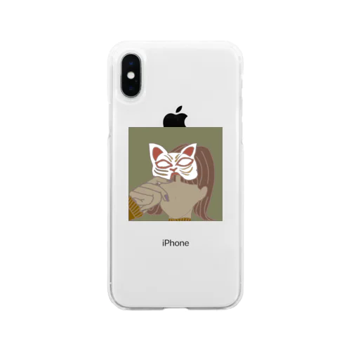 お面 Soft Clear Smartphone Case