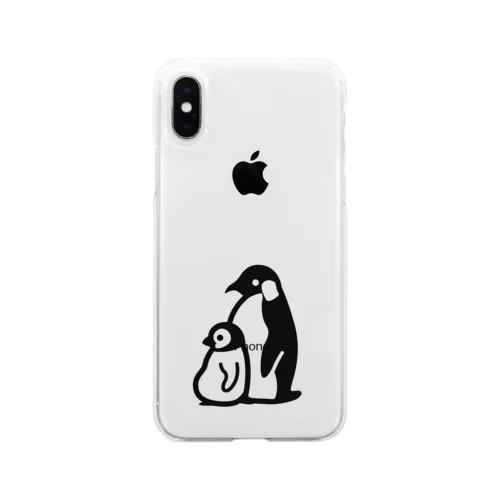 ぺんぎんのおやこ（黒） Soft Clear Smartphone Case