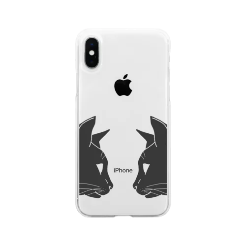 横猫（黒×白） Soft Clear Smartphone Case