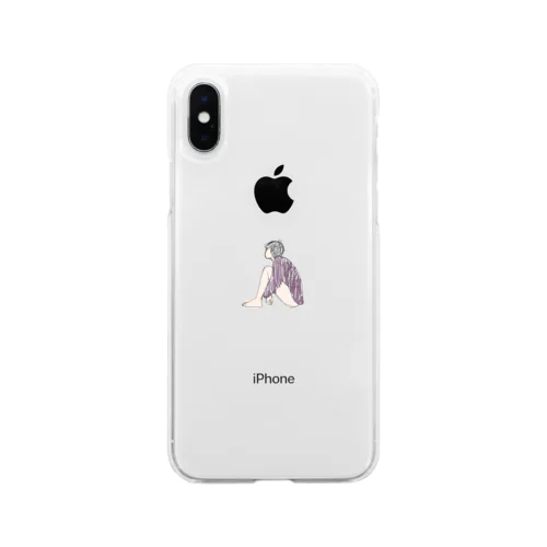 体育座りの男の子 紫T Soft Clear Smartphone Case