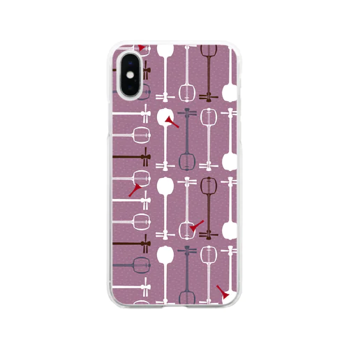 三味線総柄（紫） Soft Clear Smartphone Case