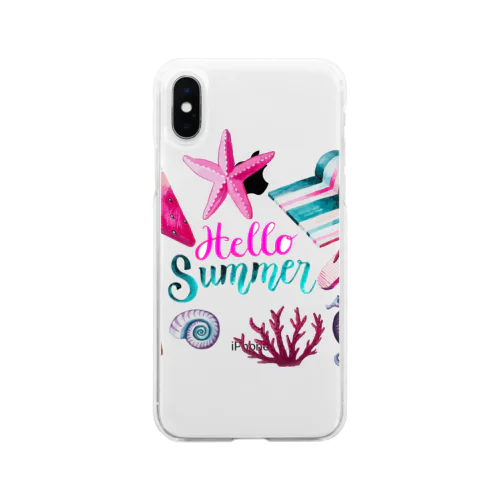 水彩画夏カラフル Soft Clear Smartphone Case