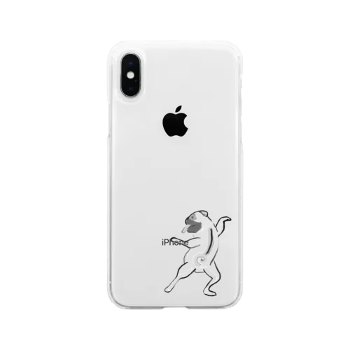 鳥獣戯画風パグ 文字なしアターーーッ!! Soft Clear Smartphone Case