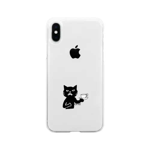 喫茶・髭猫ロゴマーク① Soft Clear Smartphone Case