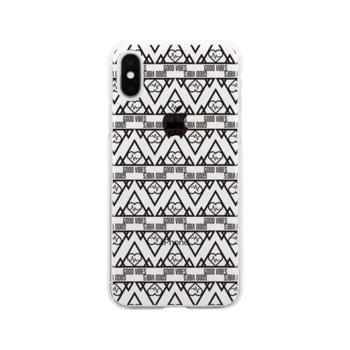 GOOD VIBES モノクローム Striped pattern Soft Clear Smartphone Case