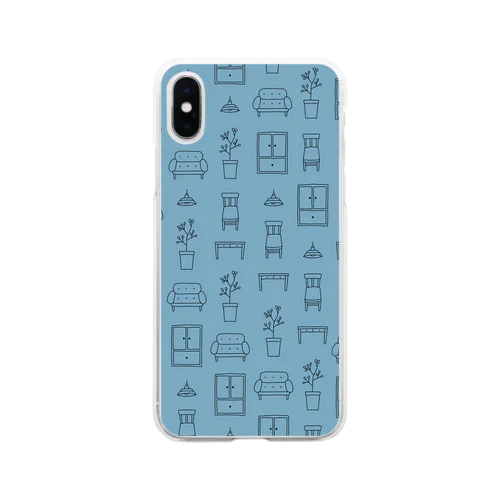 インテリアモチーフのスマホケース（水色） Soft Clear Smartphone Case