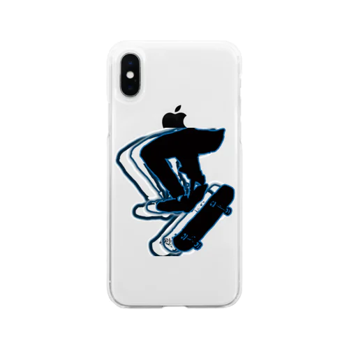 🛹スケボー🛹　青シルエットver Soft Clear Smartphone Case