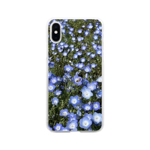 ネモフィラ畑の蜂さん Soft Clear Smartphone Case